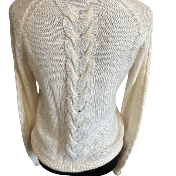 H&M Women’s Mohair Blend Cable Knit Sweater Fisherman Cream Coastal Pullover S - Picture 3 of 8